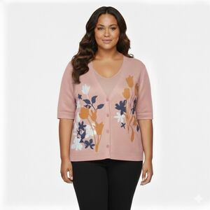 Beautiful by Lawrence Zarian 2-Piece Floral Cardigan Set, Size 2X